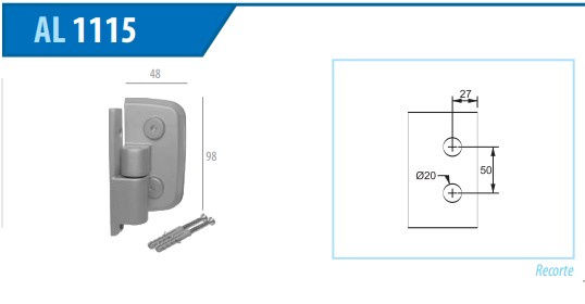 1115 Al Ind. Branco - Dobradica Lateral P/box Simples 