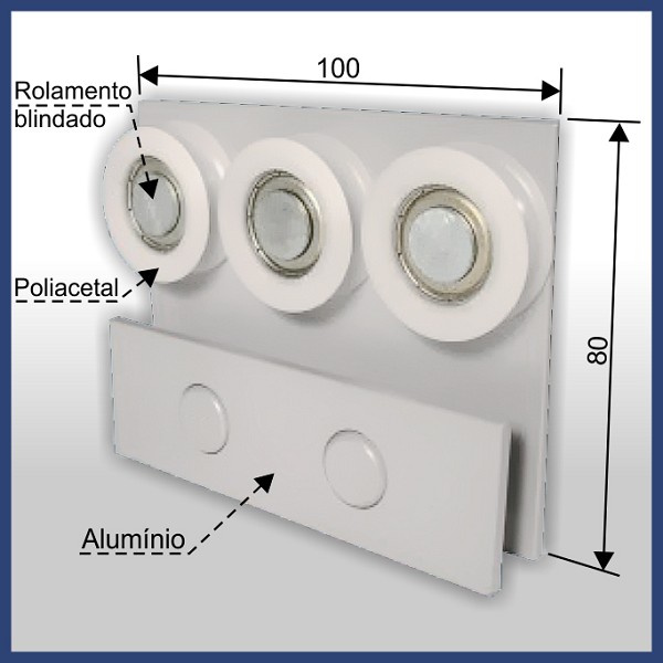1122g - Carrinho Triplo Para Trilho 1030 (portas Ate 100kg) Branco 